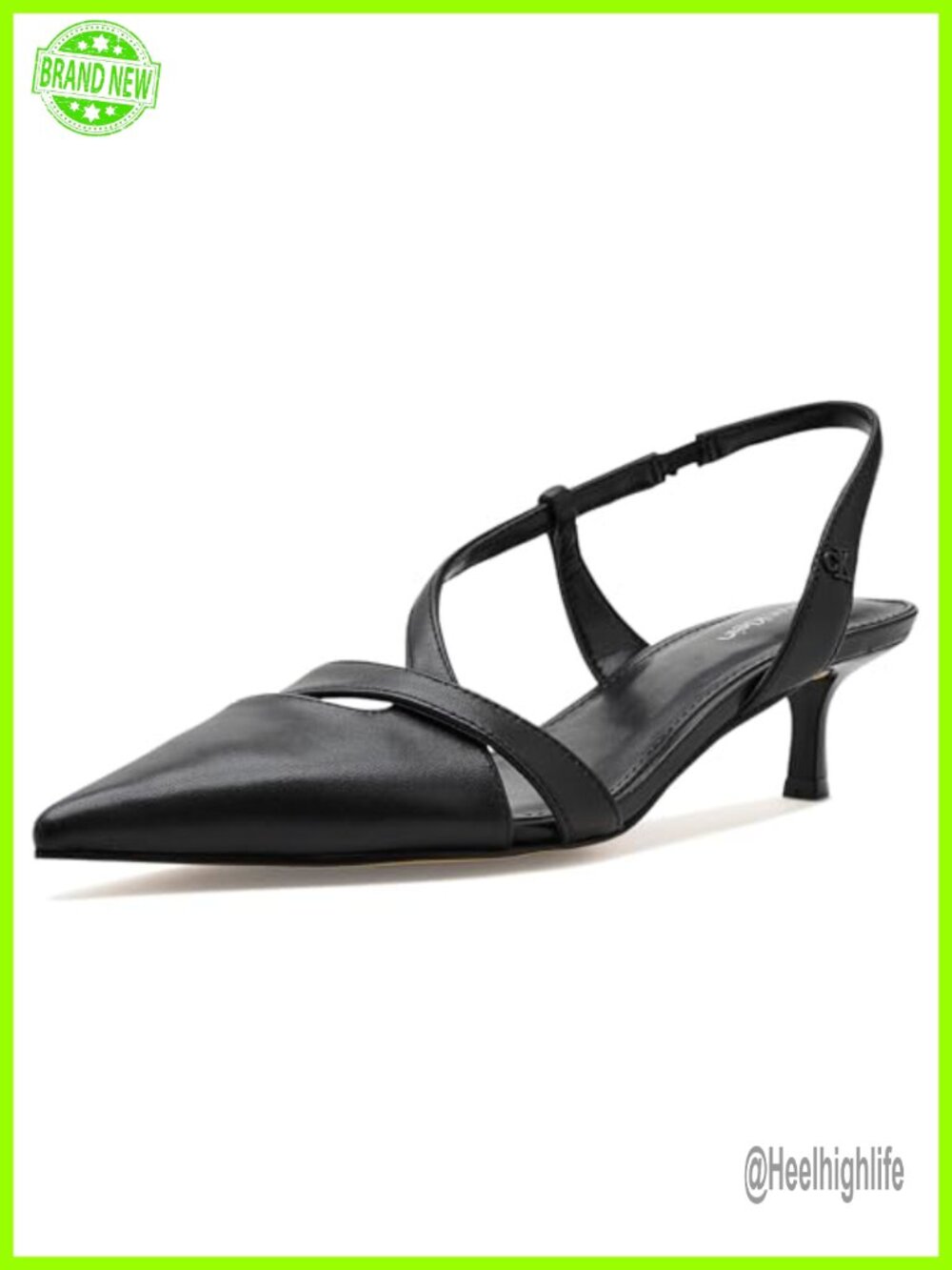 Pointy Toe Slingback Kitten Heel Dress Pumps Leather Upper